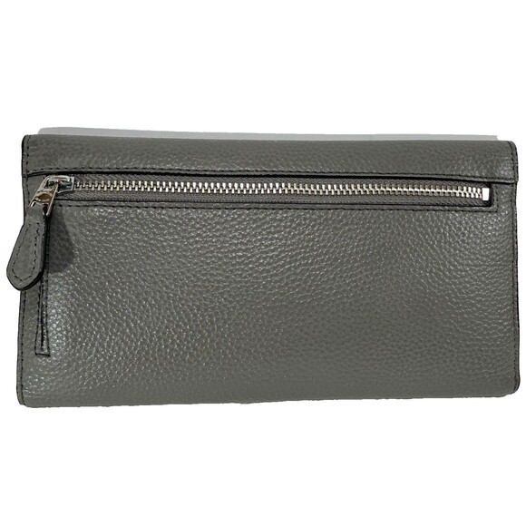 Coach Pebbled Gray Leather Slim Envelope Wallet Clutch snap closure - Picture 3 of 14
